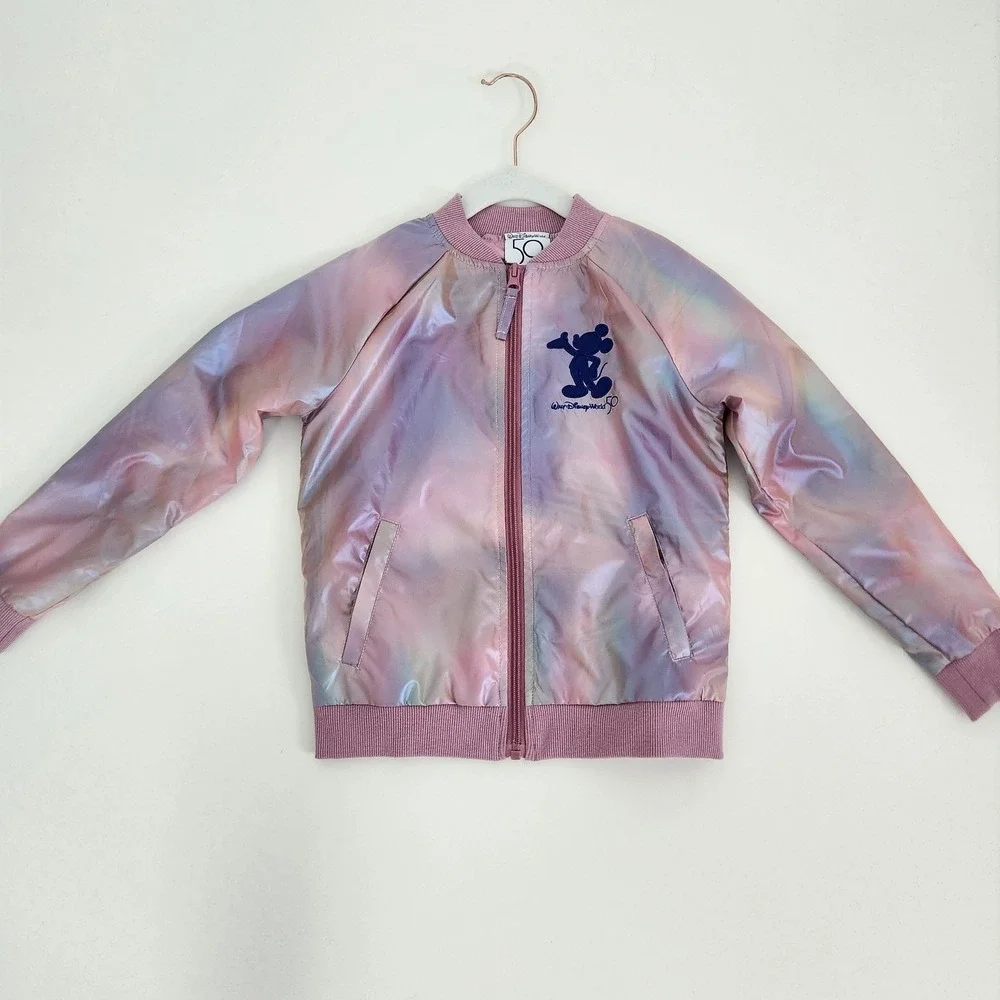 Disney World 50th Anniversary Iridescent Mickey Mouse Bomber Jacket Kids Small‎